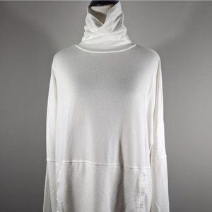 Oliva Sky Oversized White Long Sleeve Turtleneck Top with Pockets Women's Size L